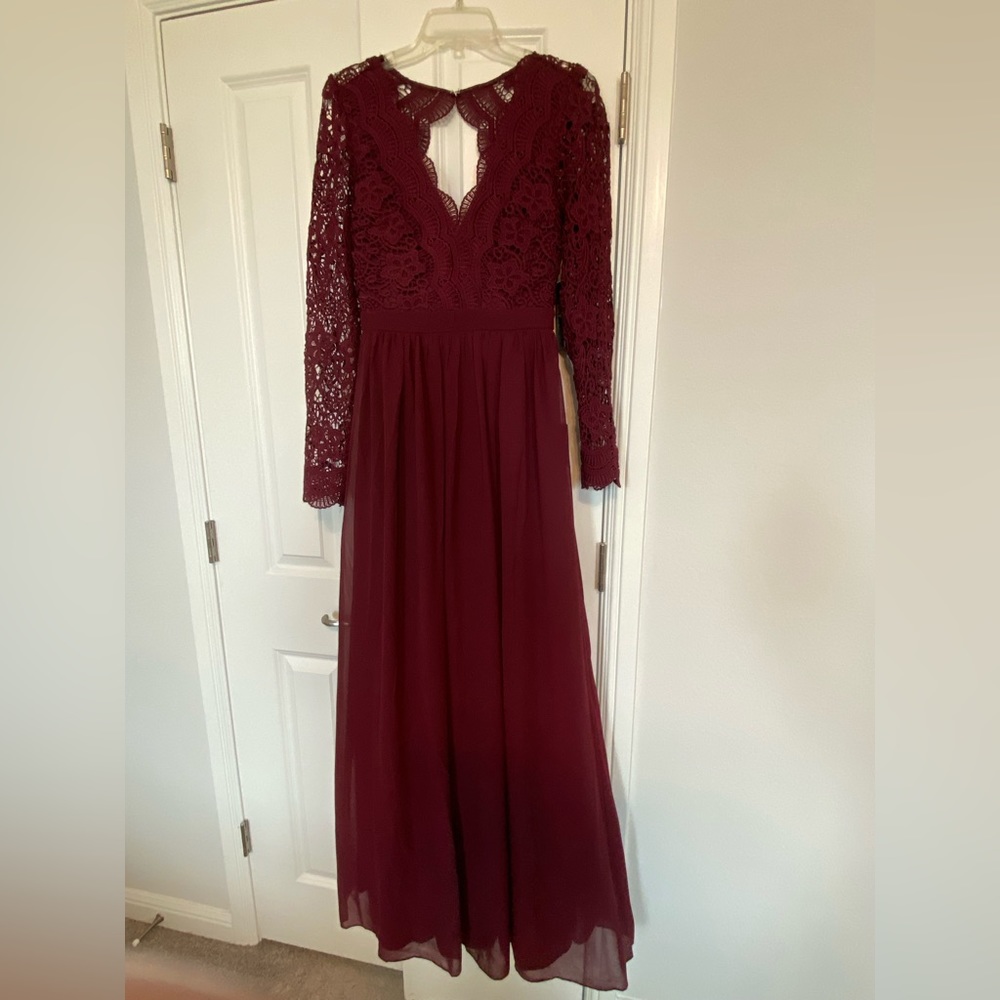 Burgundy Open Back Lace Dress